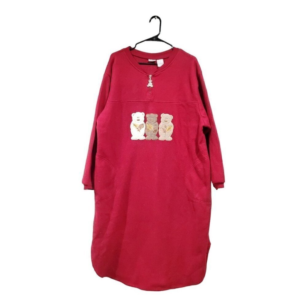 Arizona Jean Company Women's Fleece Red Embroidered Teddy Bears Nightgow…